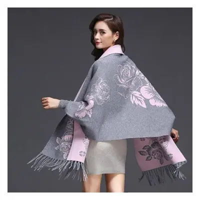 (gray, One Size) New Cashmere Tassel Poncho Shawl Dual-purpose Scarf Women Knitted Sweater Top R