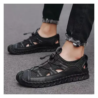 (black, EU:38) Men Handmade Sandals Black Sandals Outdoor Summer Roman Sandals For Men Beach Sho