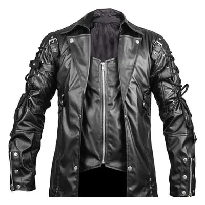 (as the picture, XXL) Autumn And Winter New Leather Coat Men&apos;s Large Halloween Medieval Clo