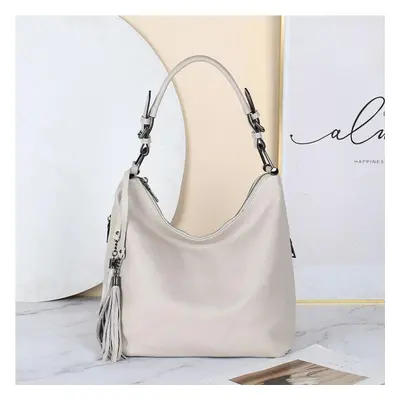 (beige) Zency Fashion Women Shoulder Bag 100% Genuine Leather Daily Casual Shopping Hobos Classi