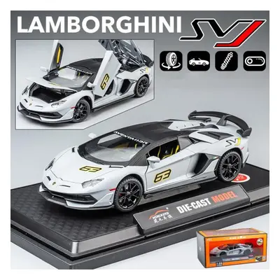 (grey, 1/24-21.5x9.8x5cm) 1/24 Scale Lambo Aventador Svj63 Diecast Car Model Toy, Pull Back Toy 