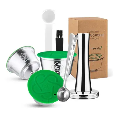 (silver, Capsule+1 Tamper+1 Clip) [i Cafilas][yd06] Reusable Refillable Coffee Capsule Filter Po