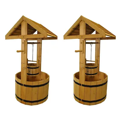 Large Wooden Wishing Well Garden Planters (Set of 2)