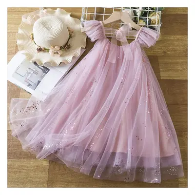 (pink, Years) Summer Girls Suspender Princess Dress Ruffles Kids Holiday Sequin Tutu Birthday Pa