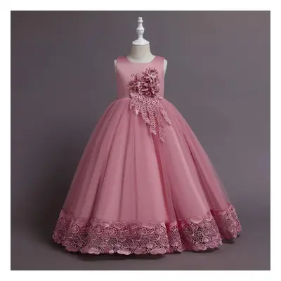 (dark pink, (7-8T)) Summer Tulle Flower Girls Dress For Wedding Party Child Princess Pageant Lon