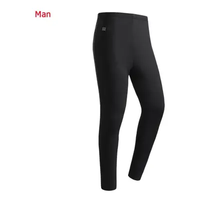 (black, M) Men Heated Electric Winter Pant Plus Velvet Elastic Waist Usb Charging Long Pants Leg