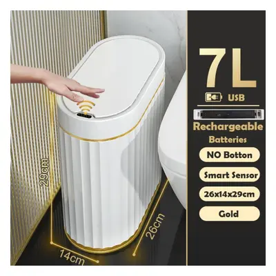 (as the picture, 7L Gold Charge) Wastebasket Narrow Smart Dump Bathroom Trash Bin Toilet Garbage