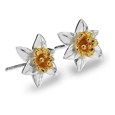 Daffodil Stud Earrings Sterling Silver Hallmarked Gold Detail Studs