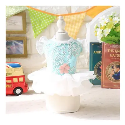 (Sky Blue, S) Lace Bow Flower Dress Lace Cute Dog Pet Dress Pet Products Clothes For Dog Pet Dre