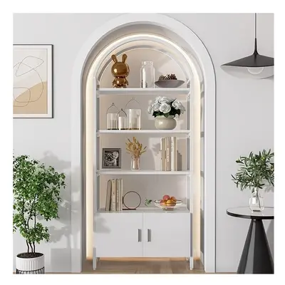 Arched Bookshelf, Bookcase with Doors Storage, 71" Tall Industrial Book Shelf with Sturdy Metal 