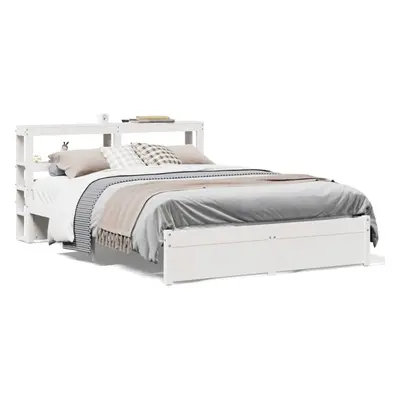 vidaXL Bed Frame with Headboard Bed Base White 140x190 cm Solid Wood Pine