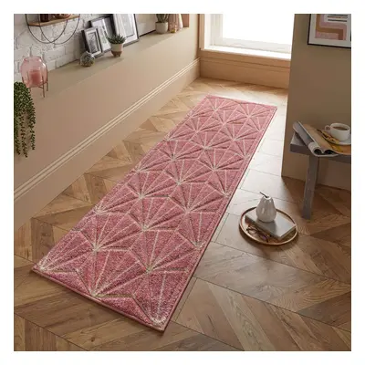 (12. 750P Diamond - Pink, Hallway Runner : x cm) Modern Geometric Floral Abstract Area Rugs Chec