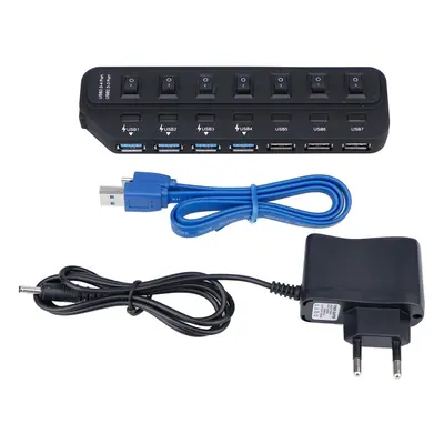 (US Plug) High Speed 5Gbps USB 3.0 Ports+3 USB 2.0 Ports Hub with Power Adapter for PC Desktop