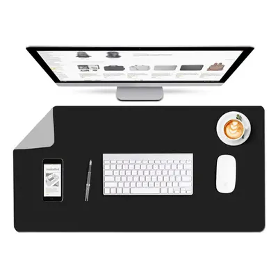 (Black & Grey) Gaming Mouse Pad Extended Large Desk Mat PU Leather Blotter Dual Sided Non Slip W