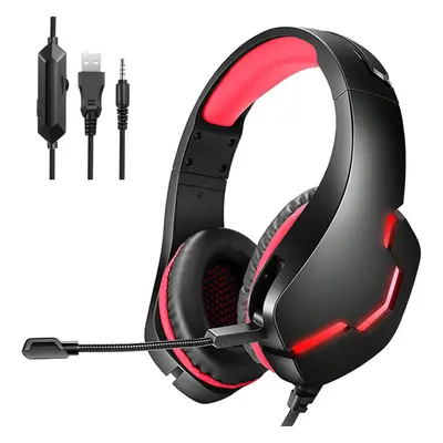 (Black/Red) Gaming Headset 40mm Driver Unit USB 3.5mm Wired Bass Gaming Headphone Stereo Video f