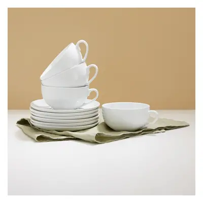 Set of Super White Extra Large Cappuccino Cups & Saucers