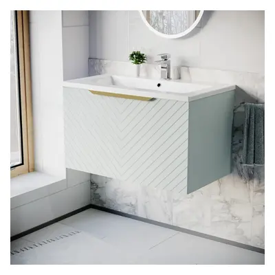 Nes Home 800mm Wall Hung Green Drawers Basin Vanity Brushed Brass Handle