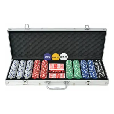 vidaXL Poker Set with Chips Aluminium Playing Card Game Case Casino Dice