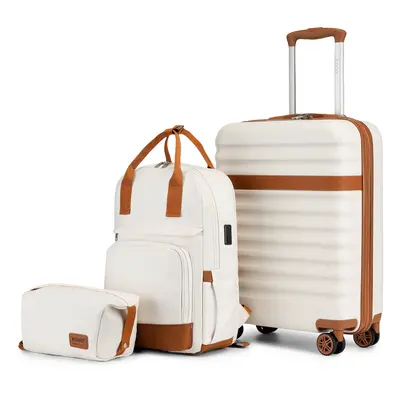 (Cream Brown) Inch ABS+PC Suitcase And Backpack Set