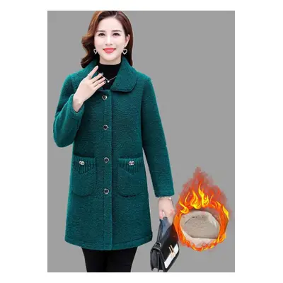 (green, 6XL) New Middle Aged Elderly Women Plush Thickened Imitation Lamb Wool Coat Mother Cashm