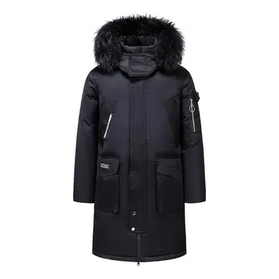 (black, XXL) New Winter Thick Men&apos;s Down Jacket Pure Color Detachable Fur Collar Casual Whi