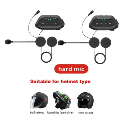 (2 PCS Hard Mic) Lx2 Bluetooth Motorcycle Helmet Headset Headphone With Mic For Rider Bluetooth 