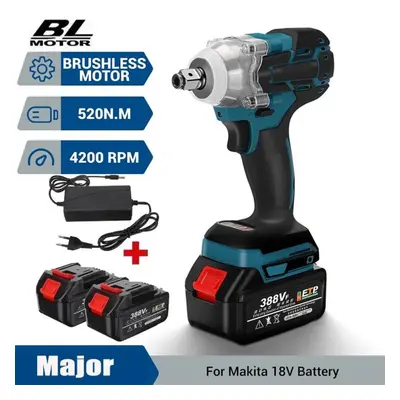 (blue, EU) Brushless Electric Impact Wrench Battery Power Tool, Suitable For 18v Batteries, 520n