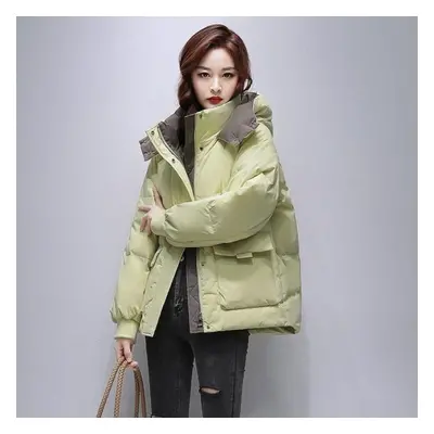 (light yellow, M) Korean Style Women&apos;s Loose Fit Hooded Coat For Winter