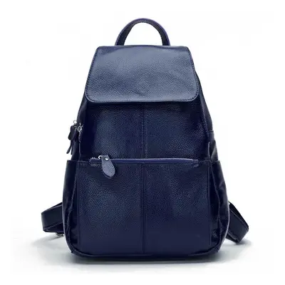 (navy blue) Zency Fashion Soft Genuine Leather Large Women Backpack Quality A+ Ladies Travel Kna