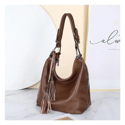 (coffee) Zency Fashion Women Shoulder Bag 100% Genuine Leather Daily Casual Shopping Hobos Class