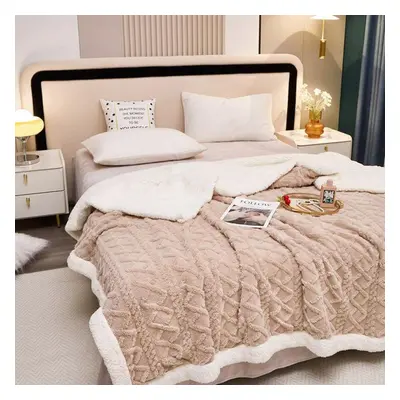 (khaki, 180*200cm) Thick Winter Blanket Throw Soft Warm Wool Blankets For Beds Plaid Taff Cashme