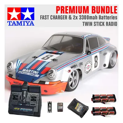 TAMIYA RC Porche Carrera RSR Martini TT-02 1:10 Premium Stick Radio Bundle