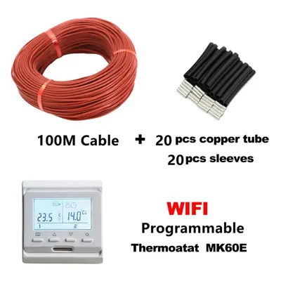 (100m cable+thermostat) 50/100m Heating Cable And Smart Thermostat 12k Floor Warm Wire 33ohm/m W