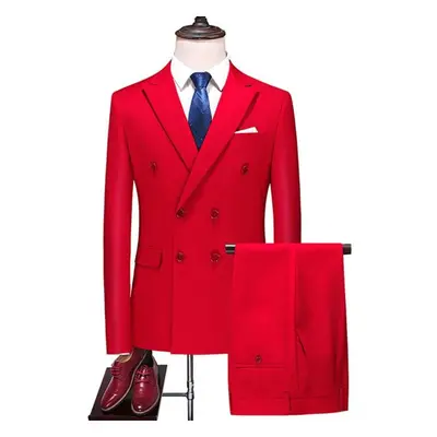 (red, XS) Fashion Men&apos;s Business Double Breasted Solid Color Suit Coat / Male Slim Wedding 