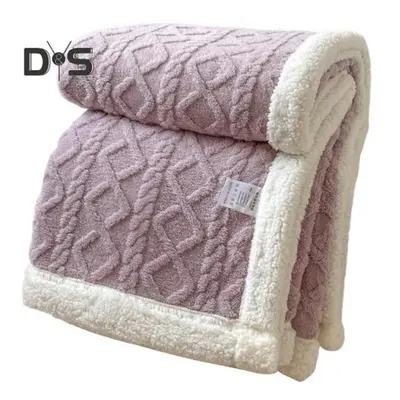 (purple, 2x2.3m) Winter Thickened Blanket Double-sided Fluff Plush Double-layer 3D Jacquard Soli