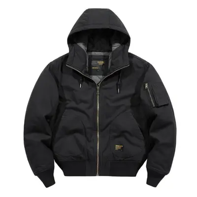 (black, L) Cotton Coat Men&apos;s Thickened Loose Large Vintage Casual Hooded Work Jacket Cotton