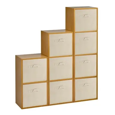 (Beech, Beige) Cubed Wooden Storage Units Shelves + Drawers