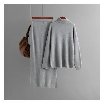 (gray, One Size) Fall Winter Lazy Wind Loose High Collar Pulllover Sweater Suit Women&apos;s Sol