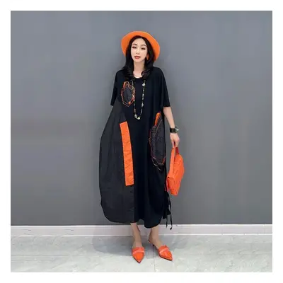 (black, One Size) Xitao Black Casual Dress Loose Fashion Irregular Women Wld11248