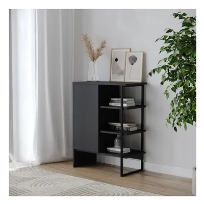 (Black) 60cm Wood Steel Living Room Door Bedside Cabinet Shelf Shelving Bookcase