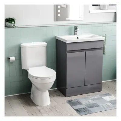 Nes Home Flat Pack 600mm Steel Grey Basin Vanity & Close Coupled Toilet Set