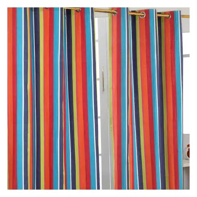 (W 137cm x Drop cm) Multi Stripes Ready Made Eyelet Curtain Pair