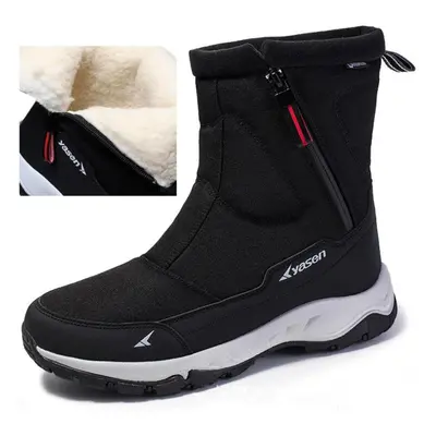 (black, 39) Men&apos;s Newest Winter Mid-calf Boots Wool Plush Warm Snow Boots Waterproof Winter