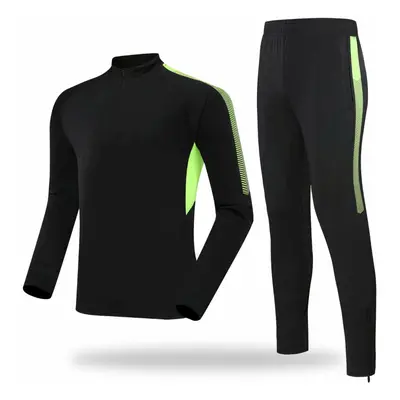 (black, L) Adult & Kids Long-Sleeve Soccer Training Suit Athletic Tracksuit for Sports and Daily