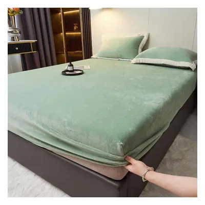 (green, Bed sheet (220x200x25cm)) High-quality Soft Velvet Fitted Sheet With Elastic Bands Non S