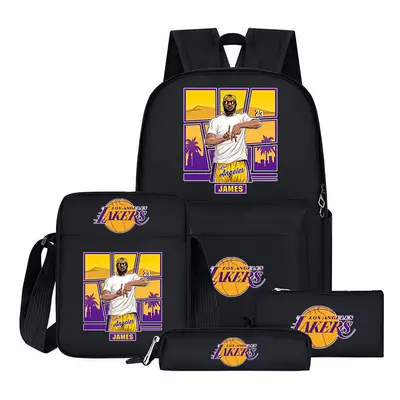 (2, pcs) NBA Lakers Logo School Bag Pcs School Bag Lunch Bag Pencil Case Set Children's Gift