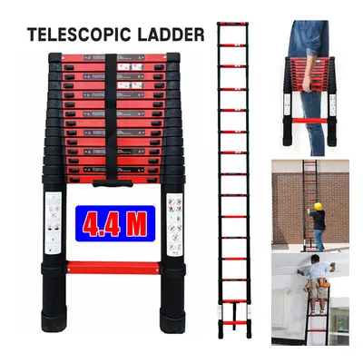 Red Telescopic Ladder Aluminium 4.4M Multi-Purpose Ladder Extendable