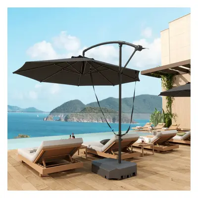 Outsunny Garden Cantilever Parasol with Cover Weighted Base Wind Strap Grey