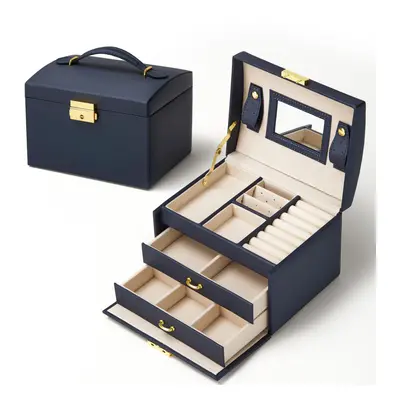 Jewellery Box, Jewellery Oganiser, Layers PU Leather Jewelry Storage Box with Mirror and Lock, f