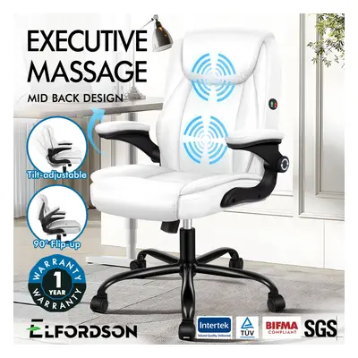 ELFORDSON Massage Office Chair Executive Computer PU Leather White